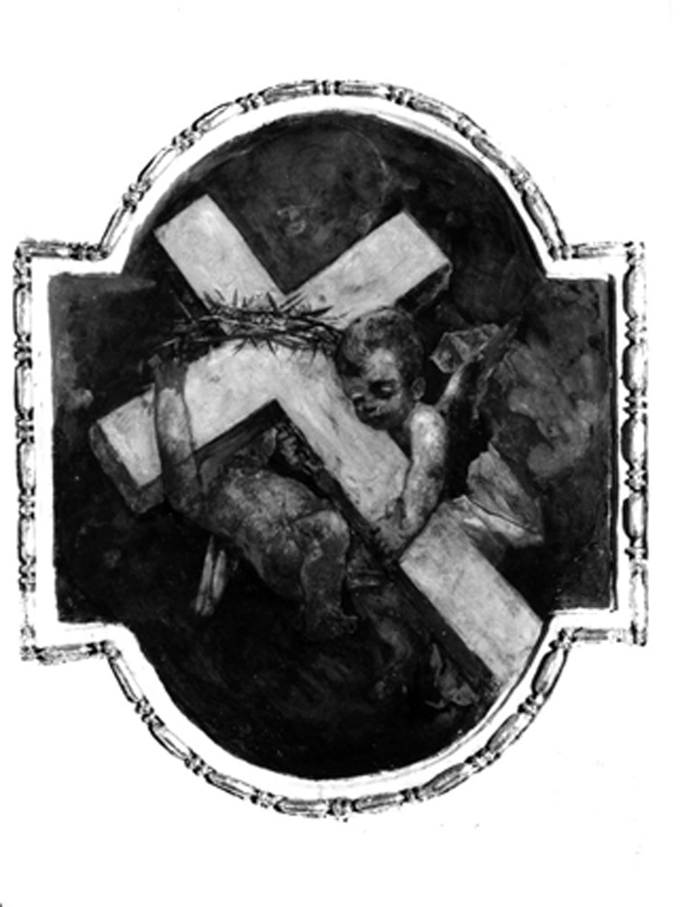 PUTTI CON SIMBOLI DELLA PASSIONE DI CRISTO (DIPINTO, ELEMENTO D'INSIEME) - AMBITO NAPOLETANO (Metà sec. XVII)