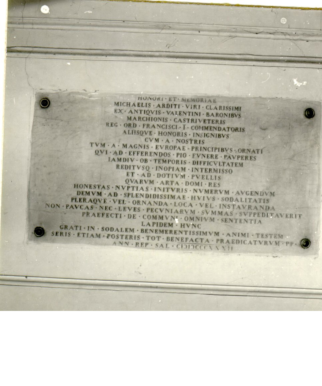 LAPIDE COMMEMORATIVA - ambito napoletano (SECONDO QUARTO sec. XIX)