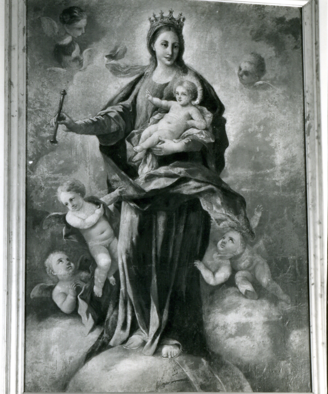 MADONNA CON BAMBINO ED ANGELI (DIPINTO) - AMBITO NAPOLETANO (Metà sec. XVIII)
