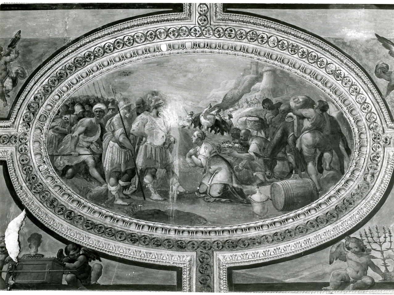 Giuditta mostra al popolo la testa di Oloferne (dipinto, elemento d'insieme) di Corenzio Belisario (sec. XVII)