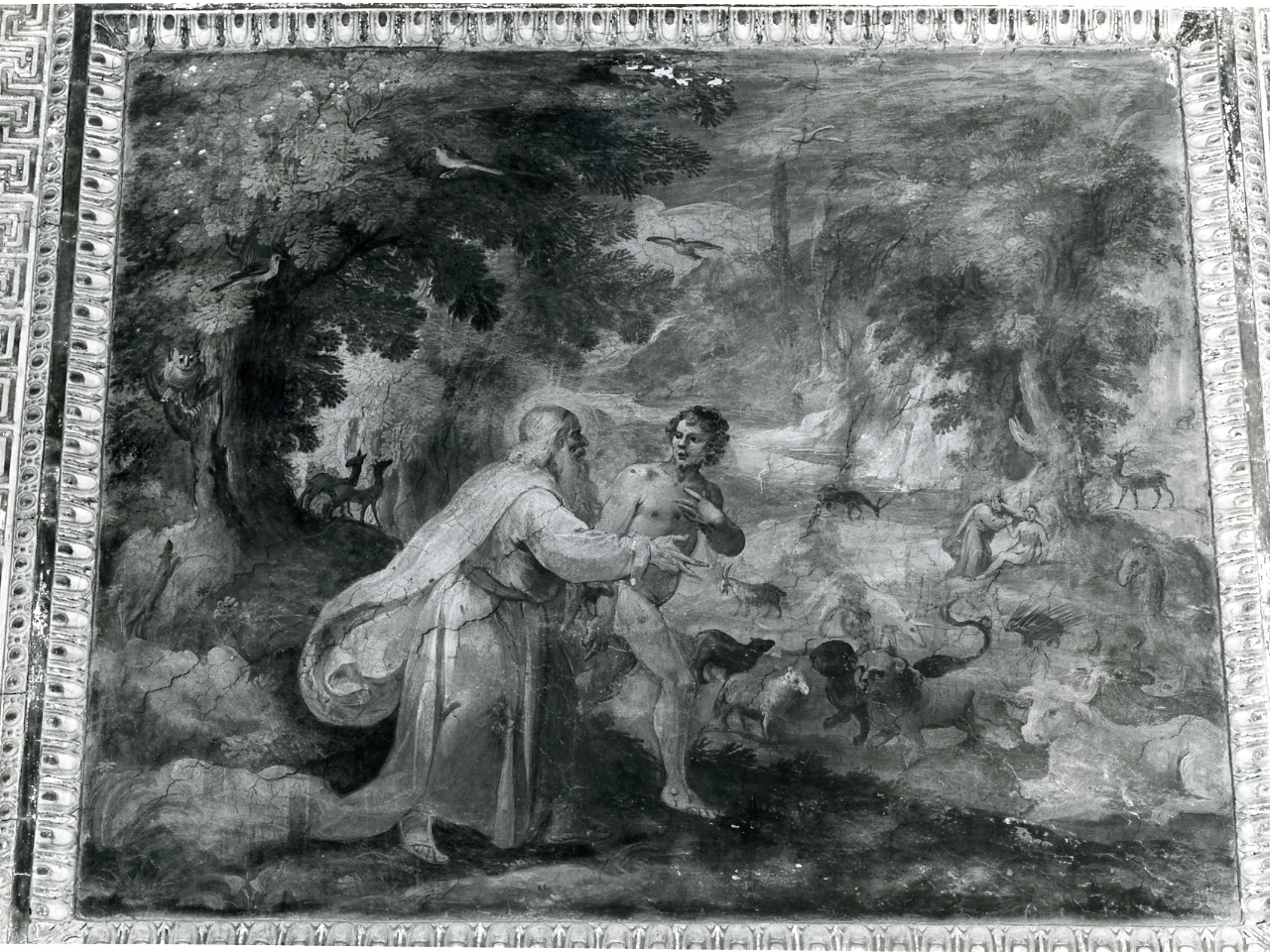 Adamo impone il nome agli animali (dipinto, elemento d'insieme) di Corenzio Belisario (sec. XVII)