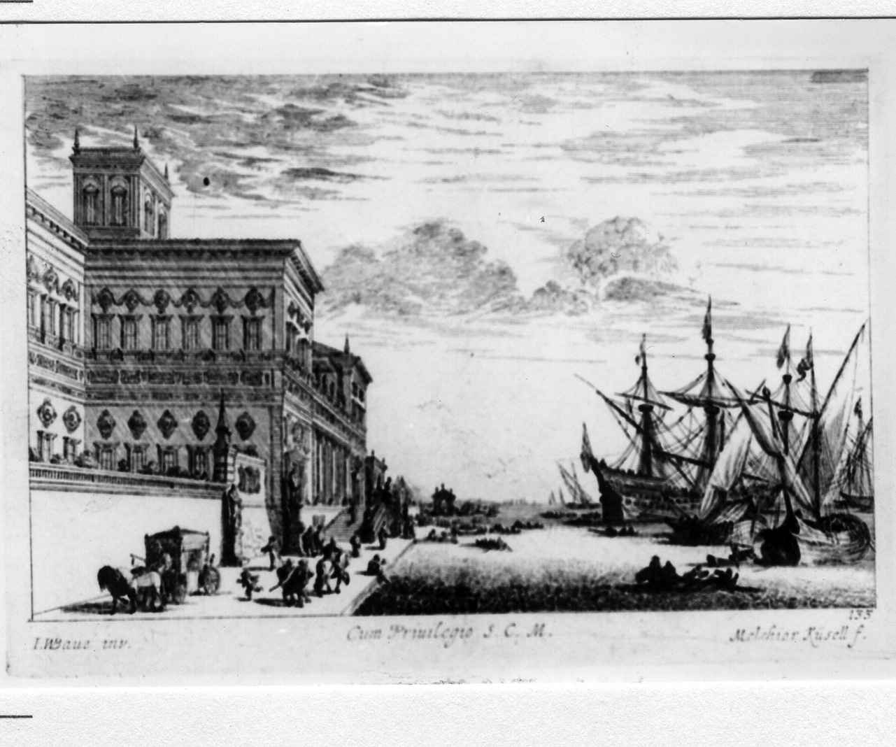 veduta di un palazzo (stampa) di Kuesel Melchior, Baur Johann Wilhelm (sec. XVII)