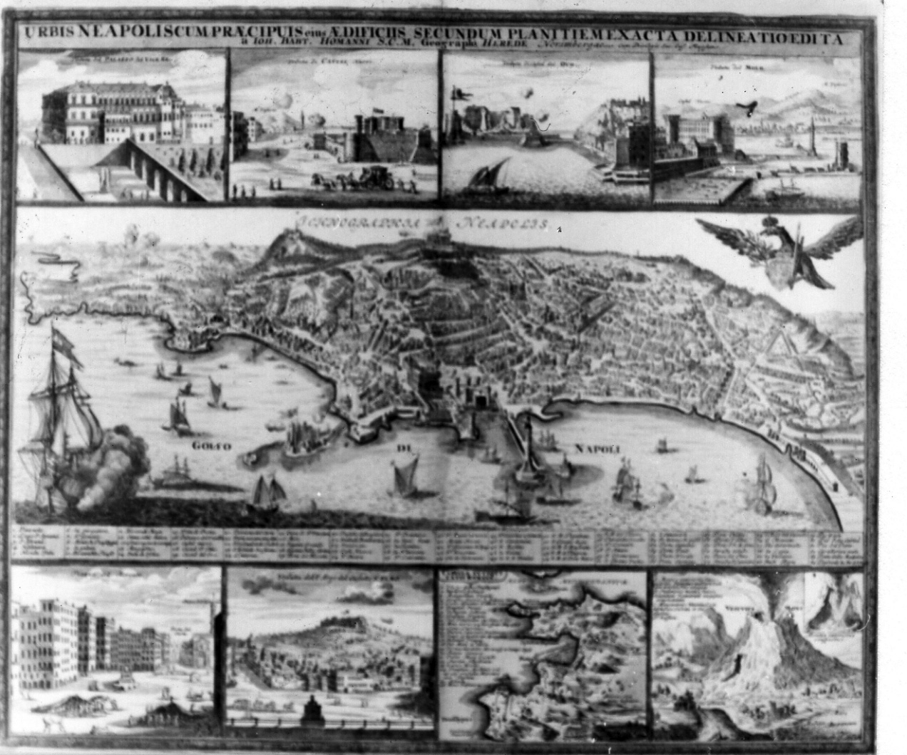 pianta della città di Napoli (stampa colorata a mano) di Homann Johann Baptist (sec. XVIII)