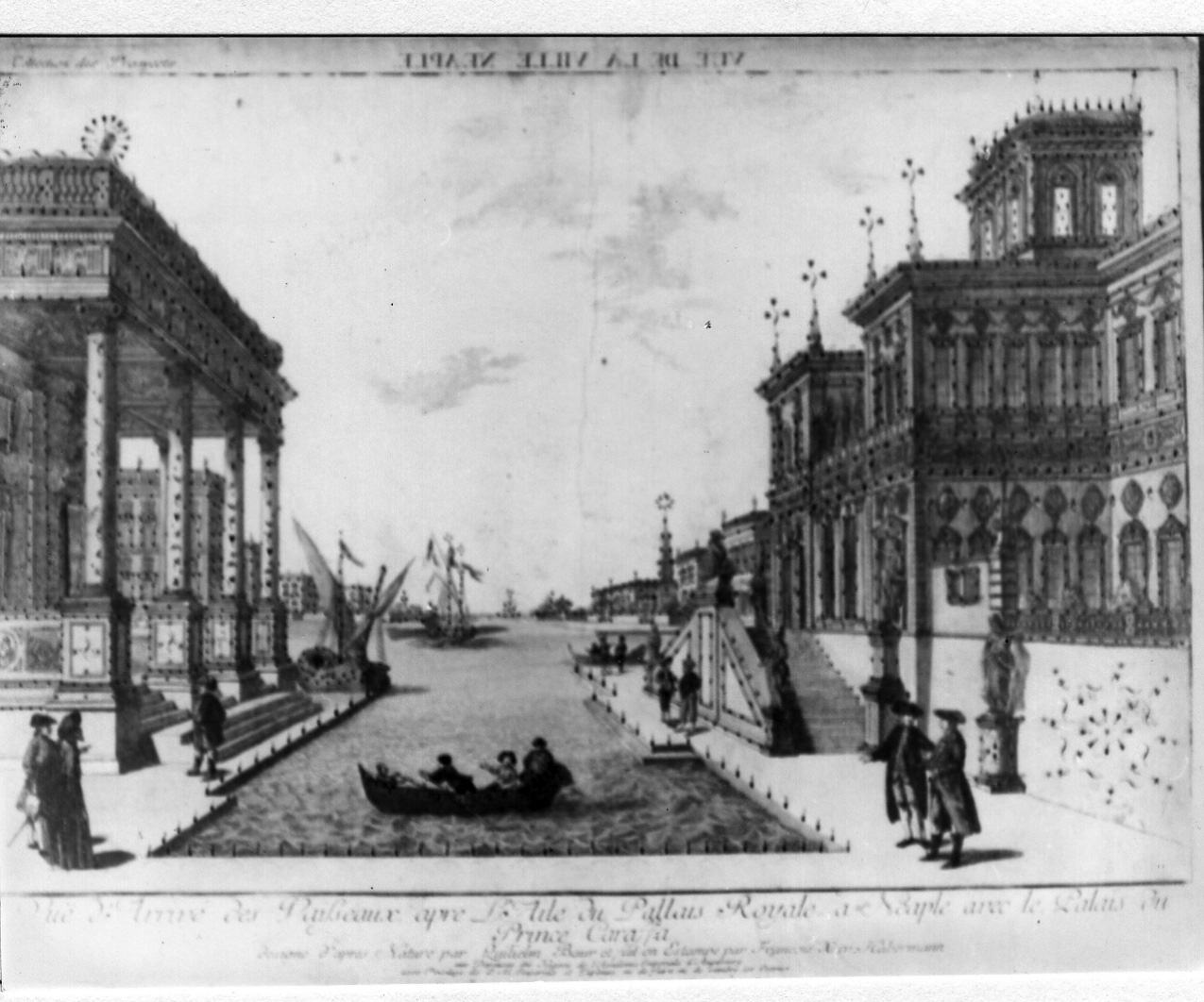 veduta del Palazzo Reale di Napoli (stampa colorata a mano) di Habermann Franz Xaver (seconda metà sec. XVIII)