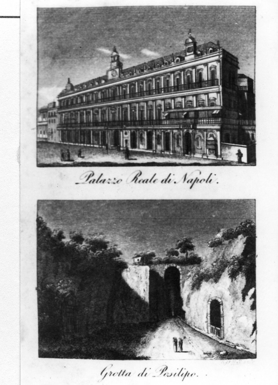 veduta del Palazzo Reale di Napoli (stampa colorata a mano) - ambito europeo (sec. XIX)