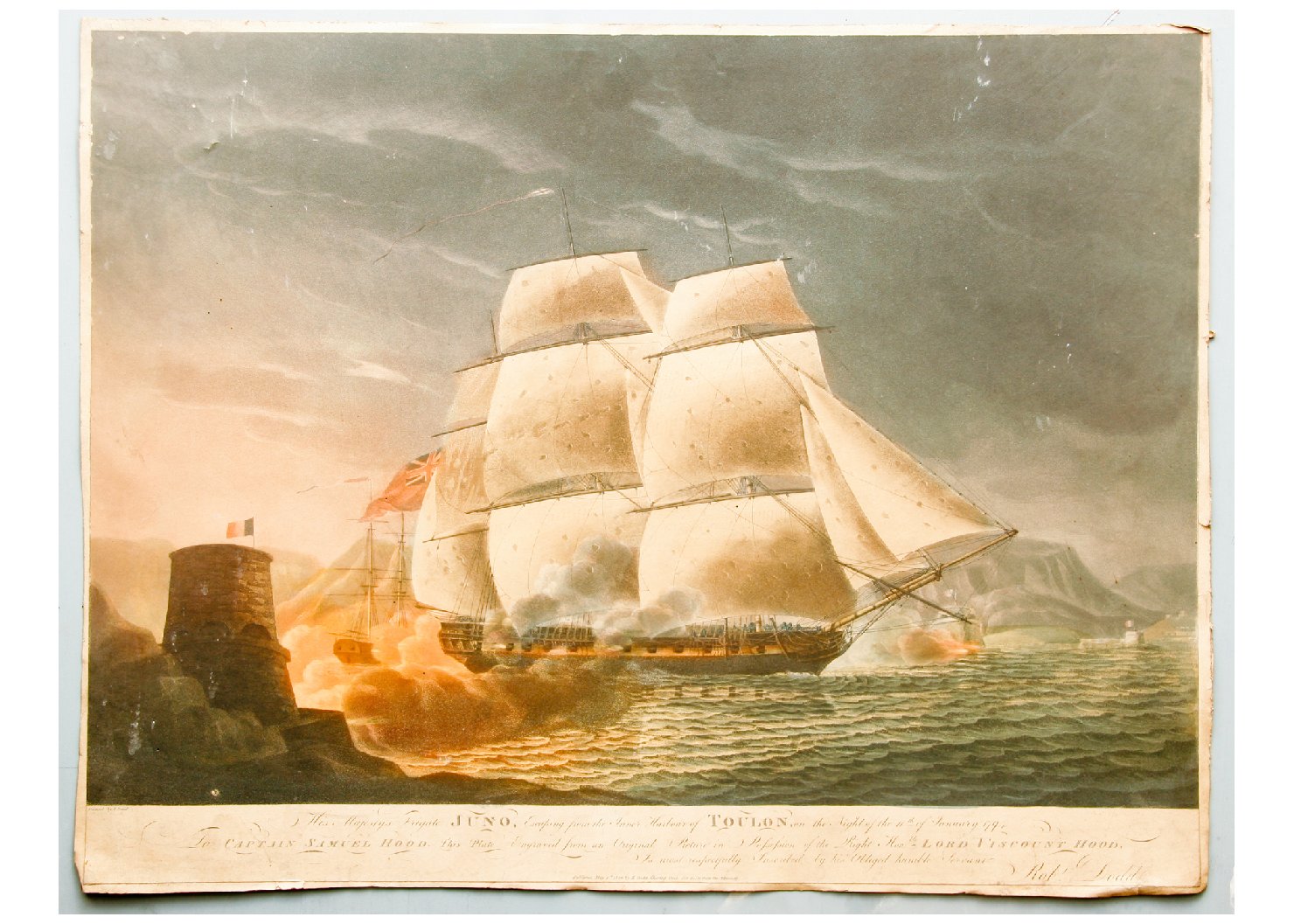 La fregata Juno del porto di Tolon guidati dal capitano Samuel Hood, scena di battaglia (stampa) - ambito Europa centro-occidentale (sec. XIX)
