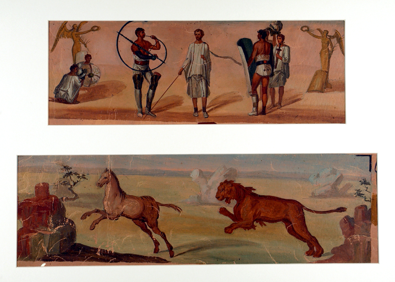 scene di vestizione e caccia (disegno) di Morelli Francesco (seconda metà sec. XVIII)