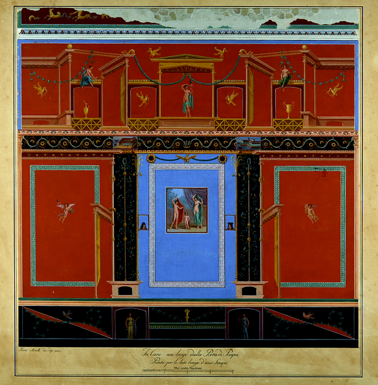 parete di IV stile (disegno) di Morelli Francesco (primo quarto sec. XIX)