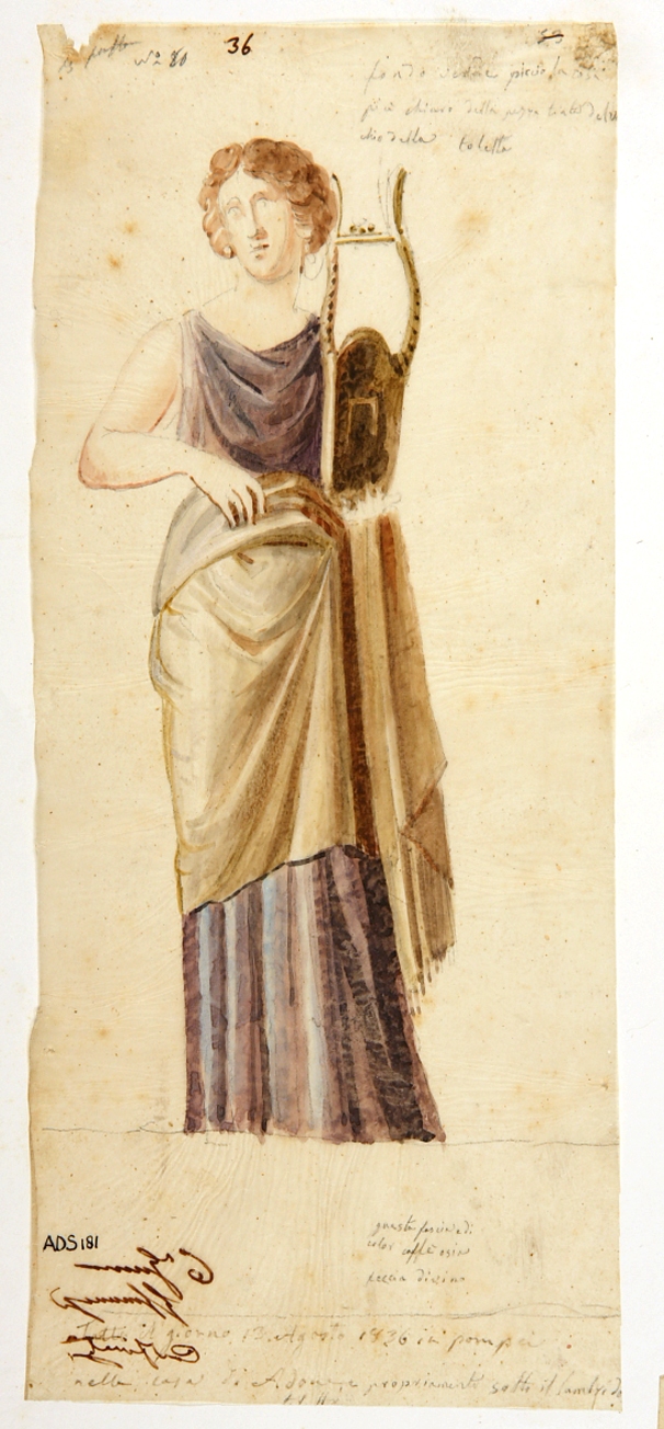 fanciulla con lira (disegno) di Mastracchio Michele (secondo quarto sec. XIX)