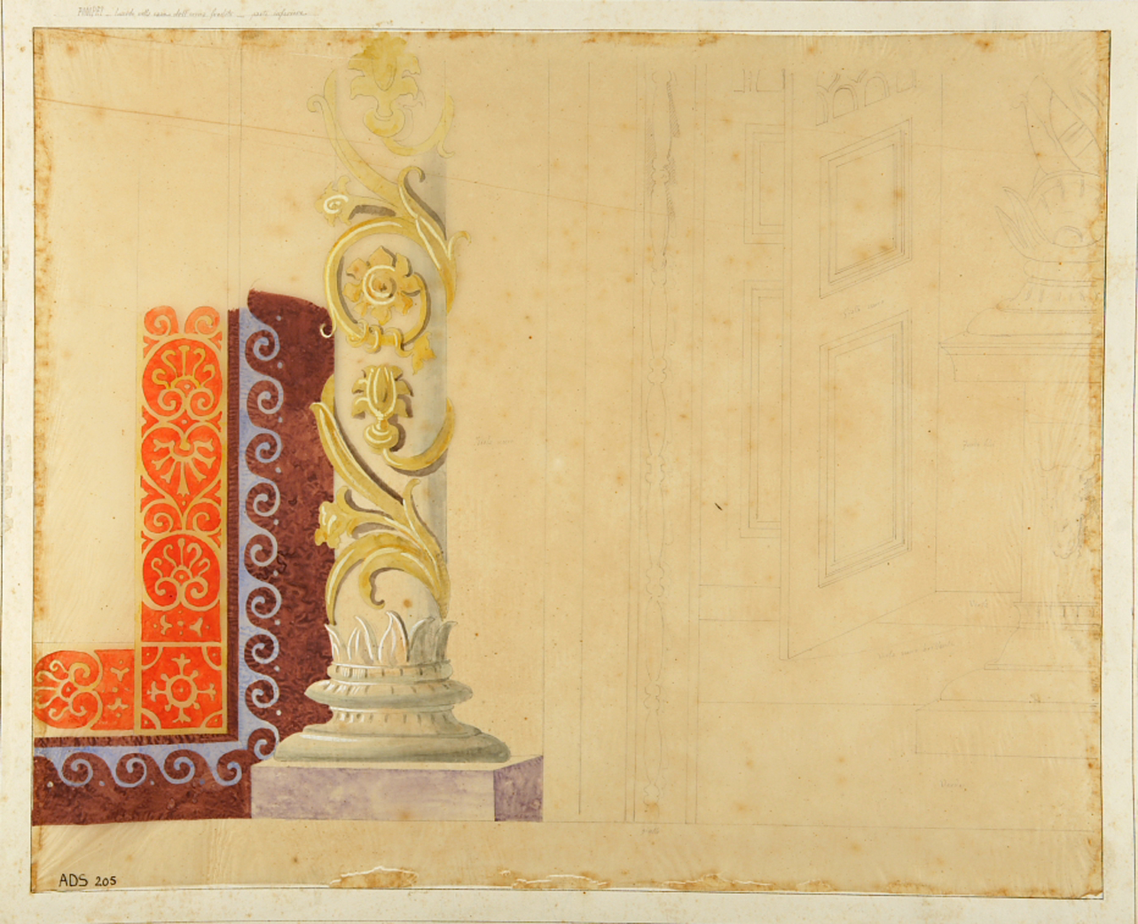 base di colonna e bordo di tappeto (disegno) di Abbate Giuseppe (metà sec. XIX)