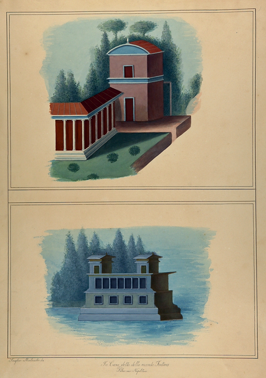 paesaggio con architetture (disegno) di Mastracchio Serafino (metà sec. XIX)