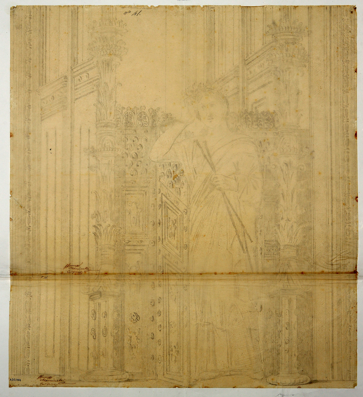 scorcio architettonico con Euterpe (disegno) di Mastracchio Michele (metà sec. XIX)