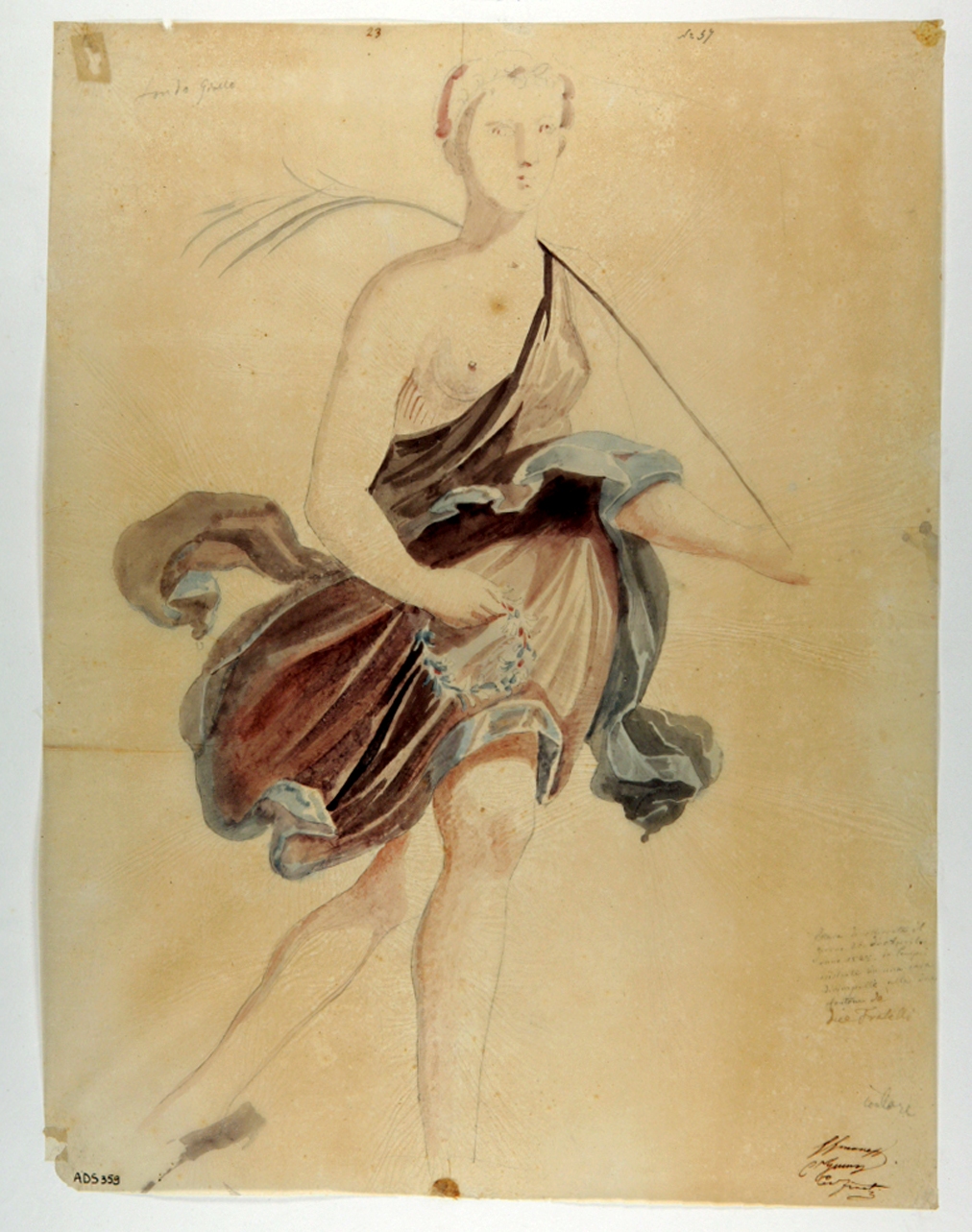 figura femminile con palma e corona (disegno) di Marsigli Giuseppe (secondo quarto sec. XIX)
