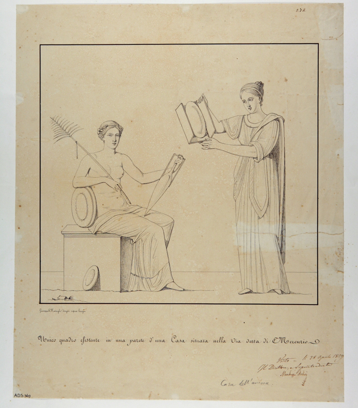 due figure femminili (disegno) di Marsigli Giuseppe (secondo quarto sec. XIX)