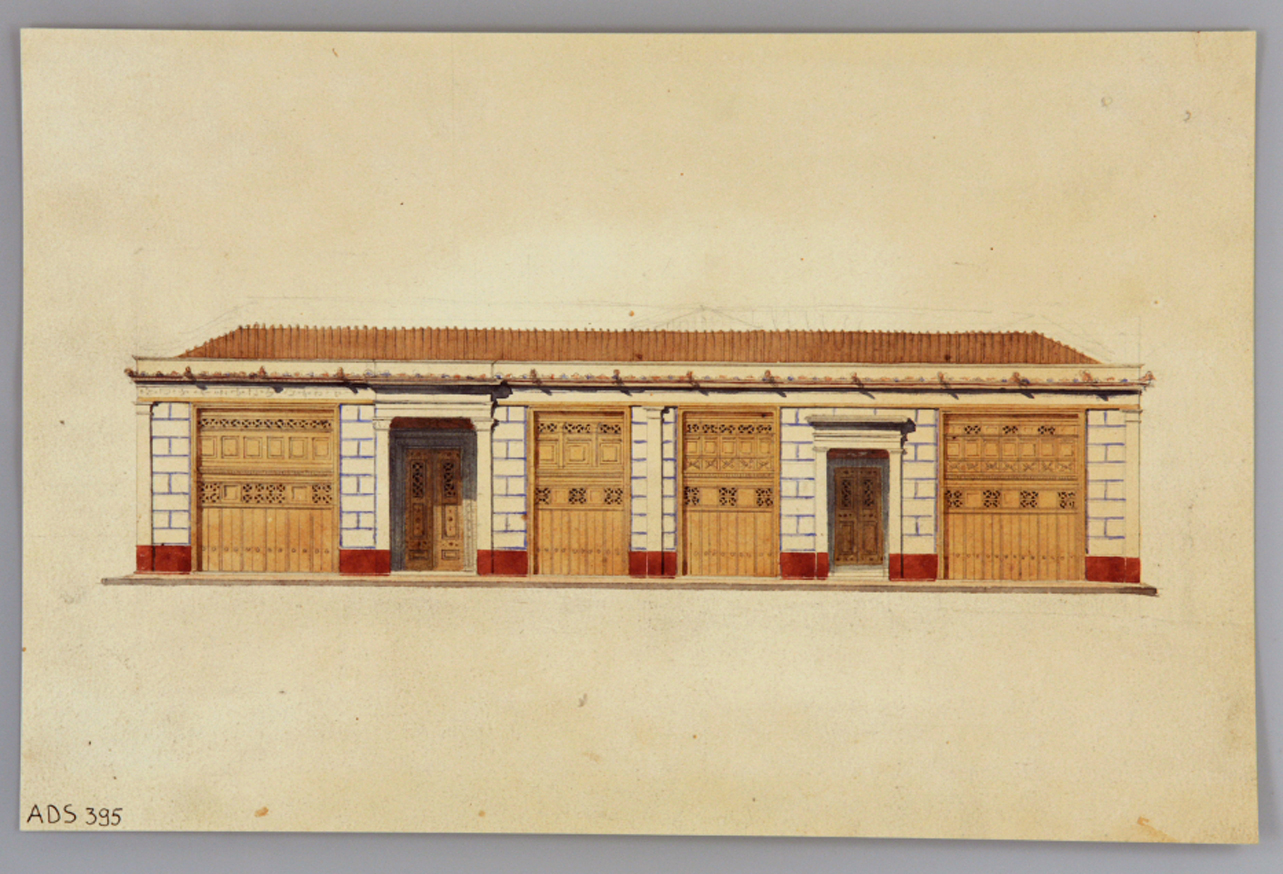 facciata con sei ingressi dell'"insula" della Casa del Fauno a Pompei (disegno) di Veneri Pasquale Maria (secondo quarto sec. XIX)