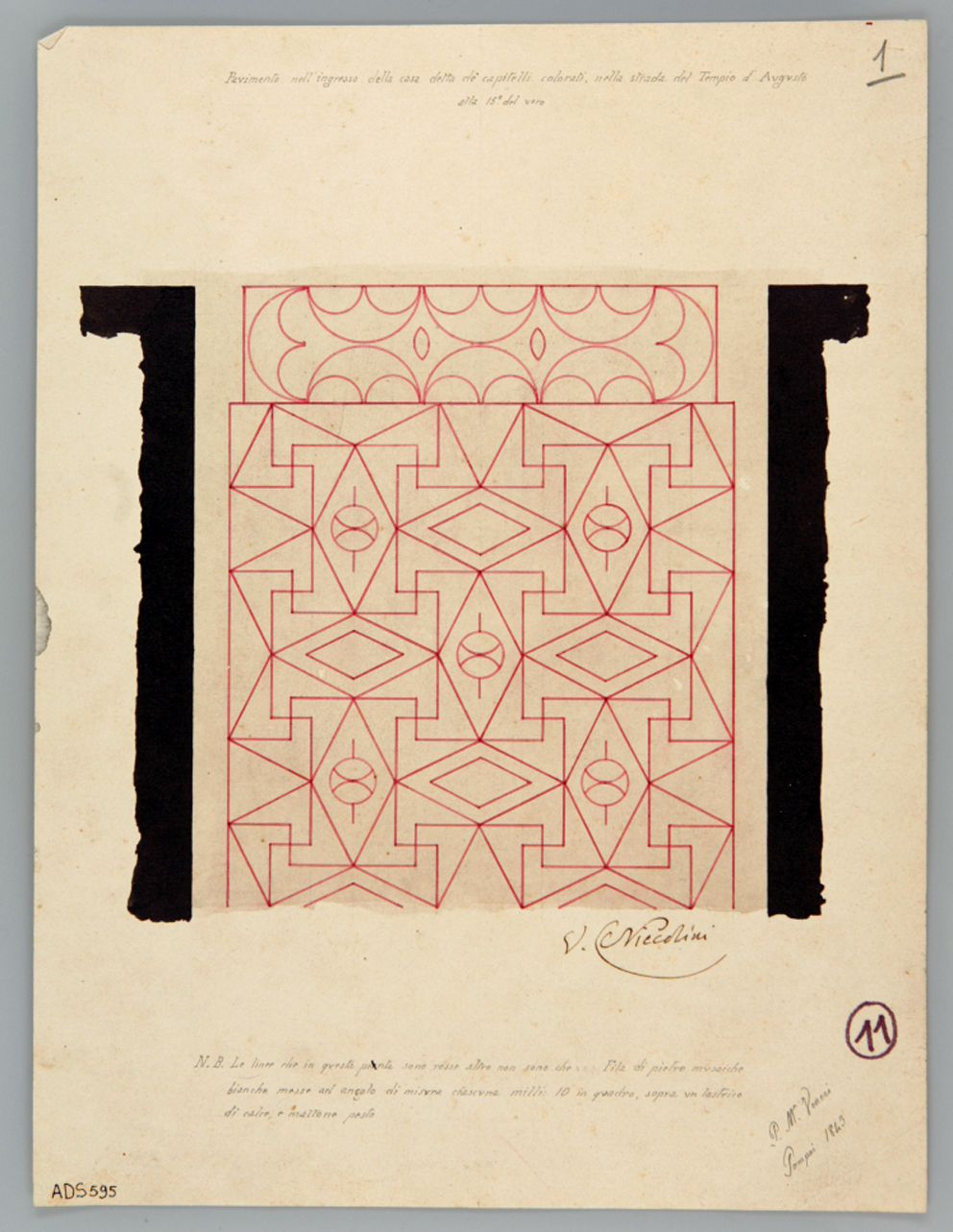 pavimento a disegno geometrico (disegno) di Veneri Pasquale Maria (secondo quarto sec. XIX)