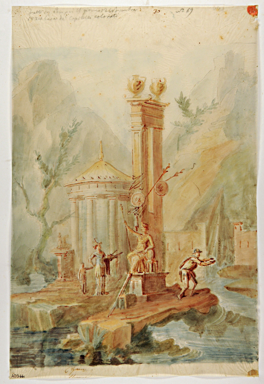 paesaggio sacrale (disegno) di Marsigli Giuseppe (secondo quarto sec. XIX)
