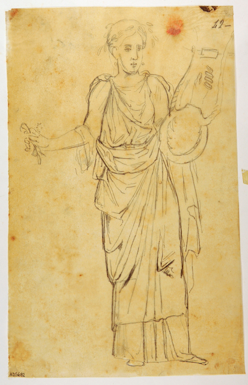 figura femminile con lyra (disegno) di Marsigli Giuseppe (secondo quarto sec. XIX)