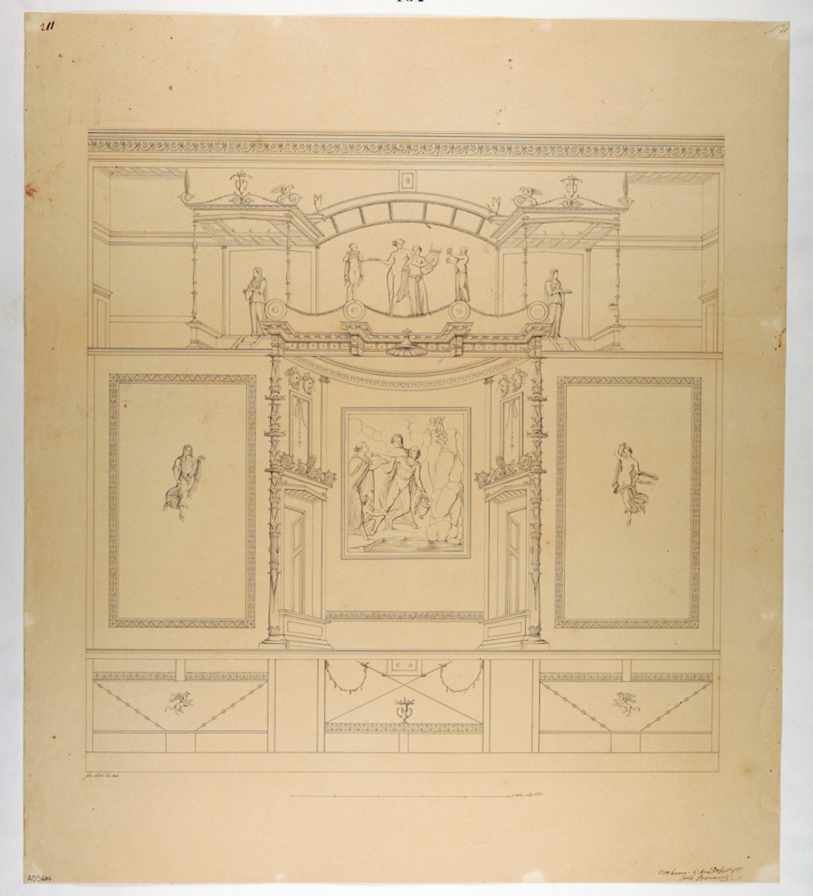 parete di IV stile (disegno) di Abbate Giuseppe (secondo quarto sec. XIX)