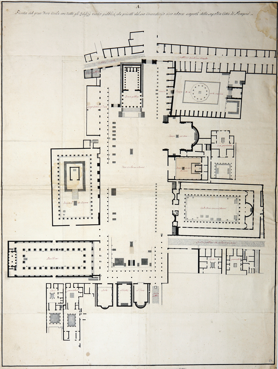 pianta del Foro civile di Pompei (disegno) di Bonucci Antonio (prima metà sec. XIX)