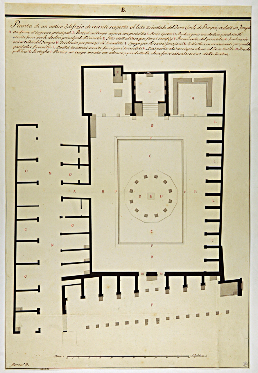 pianta del macellum di Pompei (disegno) di Bonucci Antonio (prima metà sec. XIX)