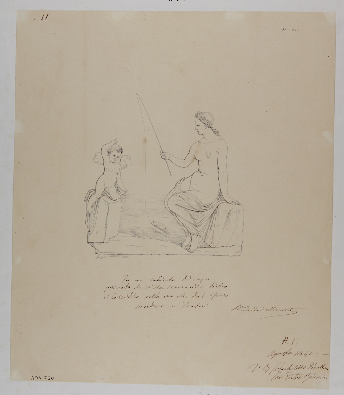 pescatrice e amorino (disegno) di Abbate Giuseppe (secondo quarto sec. XIX)