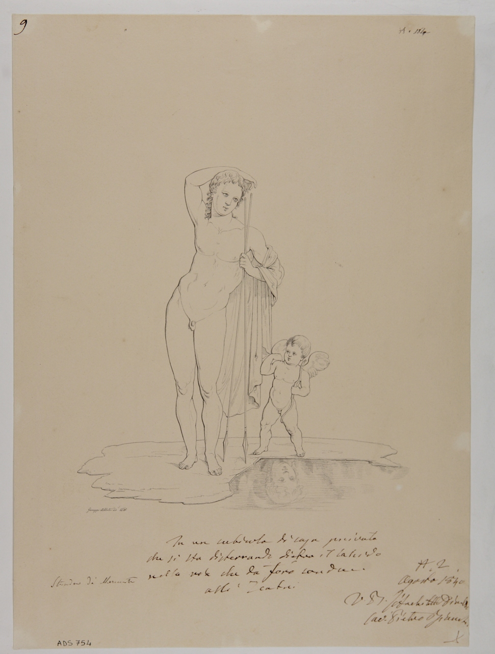 Narciso con amorino (disegno) di Abbate Giuseppe (secondo quarto sec. XIX)