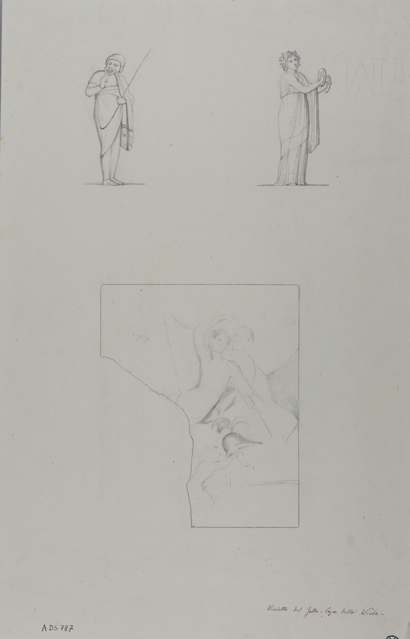 attore comico, suonatrice, Ares e Afrodite (disegno) di Discanno Geremia (terzo quarto sec. XIX)