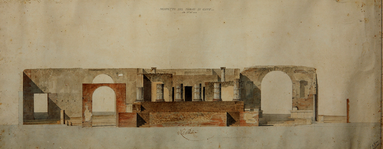 sezione del foro e del tabularium di Pompei (disegno) di Veneri Pasquale Maria (secondo quarto sec. XIX)