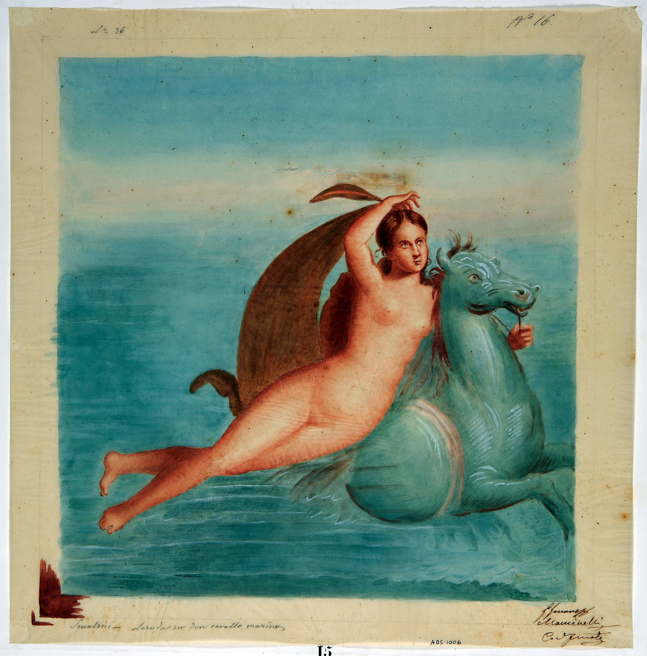 Nereide su animale marino (disegno) di Mastracchio Michele (prima metà sec. XIX)