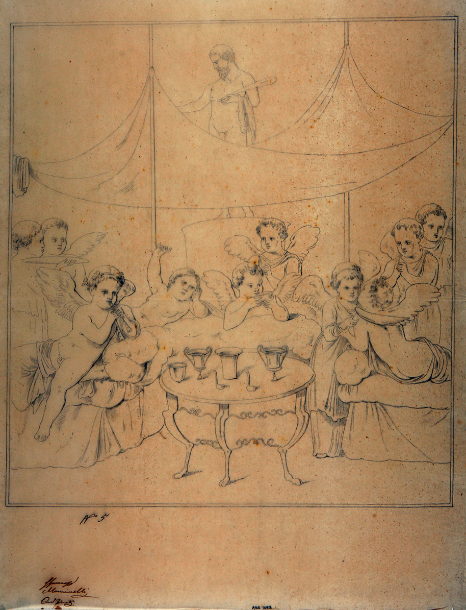 amorini e Psychai banchettanti (disegno) di Mastracchio Michele (secondo quarto sec. XIX)