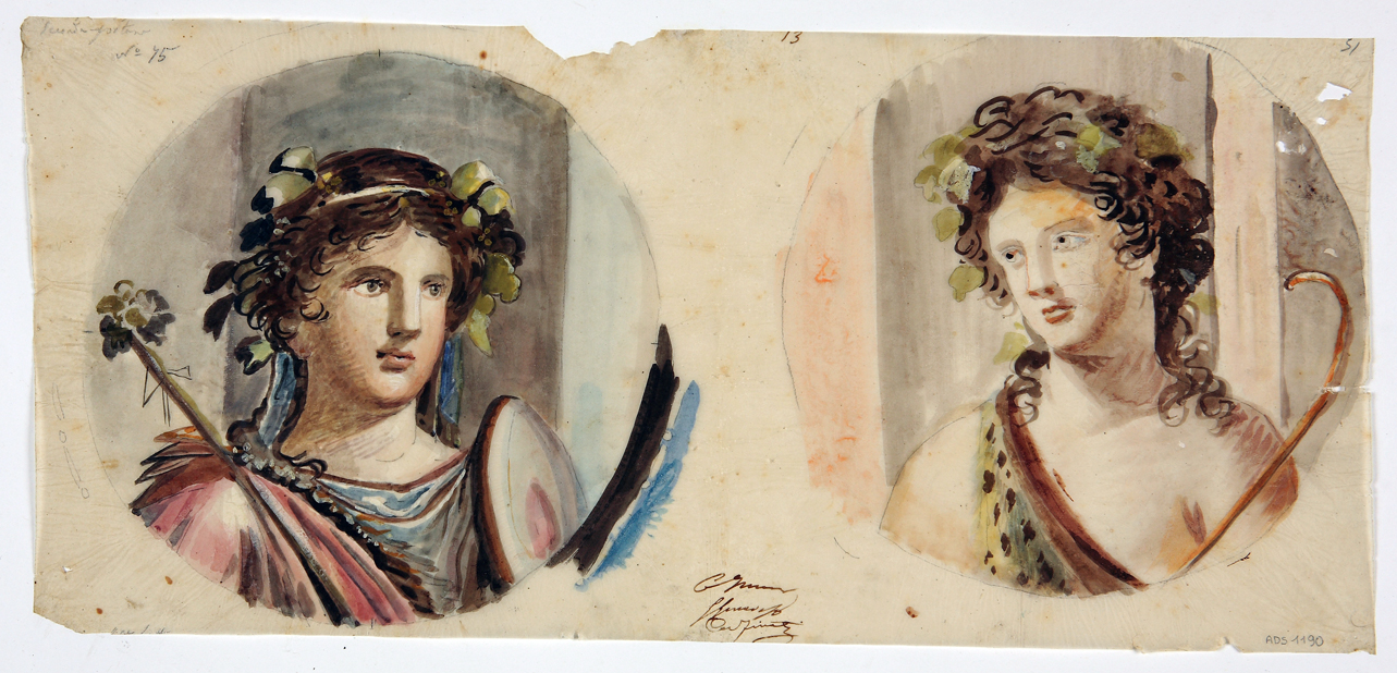 medaglioni con busti di menadi (disegno) di Marsigli Giuseppe (prima metà sec. XIX)