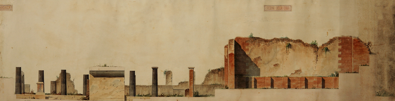 sezione della Curia di Pompei (disegno) di Veneri Pasquale Maria (secondo quarto sec. XIX)