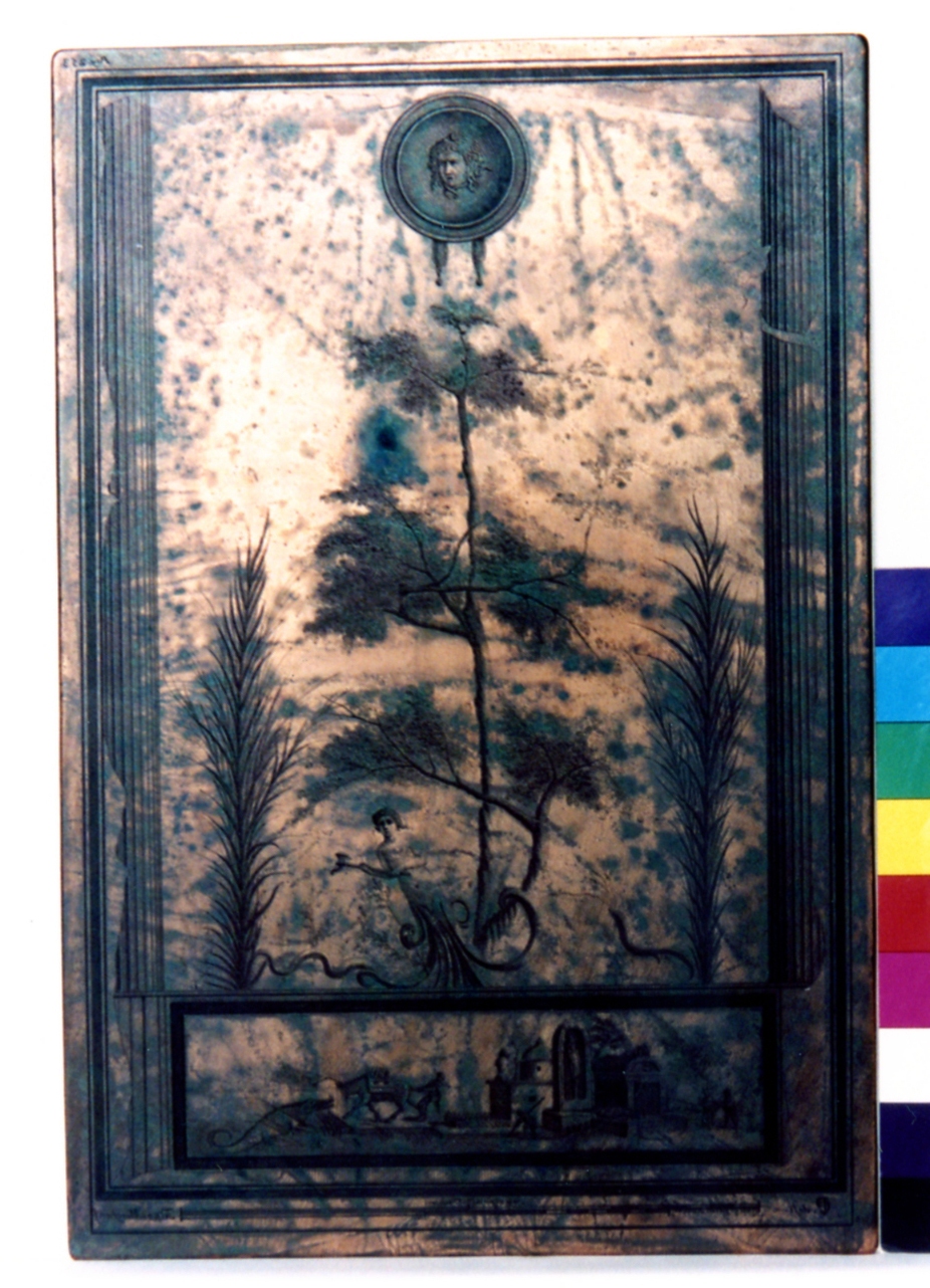paesaggio con meduse e gorgone/ paesaggio nilotico (matrice) di Paderni Camillo, Morghen Filippo (sec. XVIII)