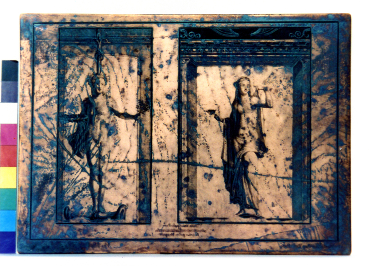 Ermafrodito ammantato con foglia/ Ermafrodito nudo con ramo e patera (matrice) di Billy Niccolò, Vanni Nicola (sec. XVIII)