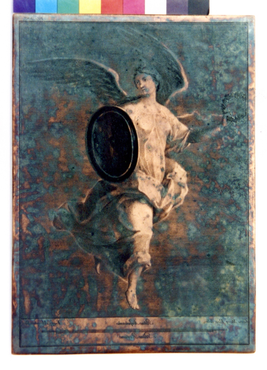 figura femminile in volo con scudo e ghirlanda (matrice) di Morghen Filippo, Morghen Giovanni Elia (sec. XVIII)