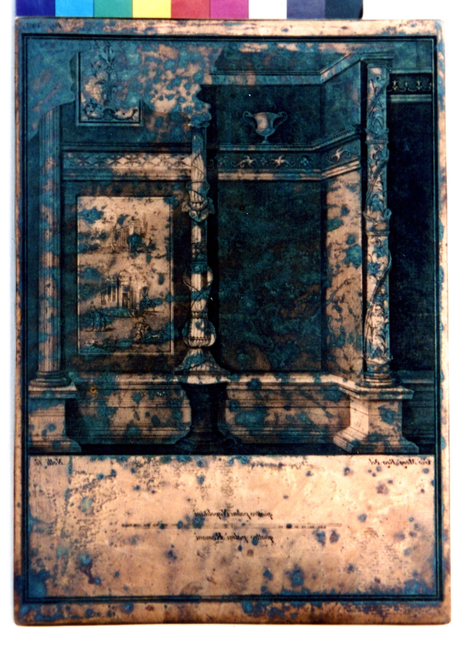 finte architetture con scenetta di genere (matrice) di Vanni Nicola, Nolli Carlo (sec. XVIII)