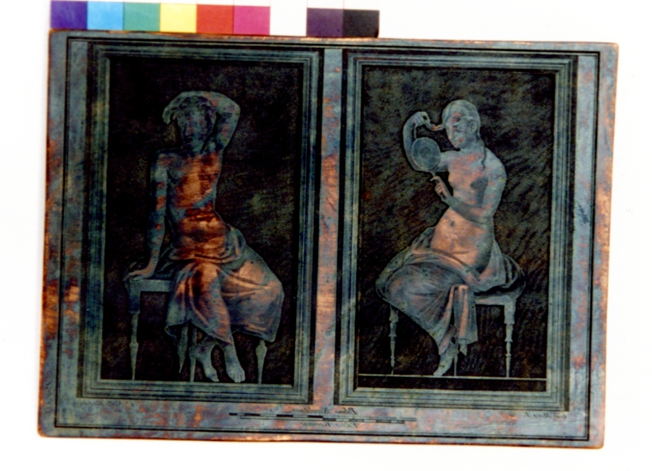 figura femminile con specchio/ figura maschile (matrice) di Morghen Giovanni Elia, Nolli Carlo (sec. XVIII)
