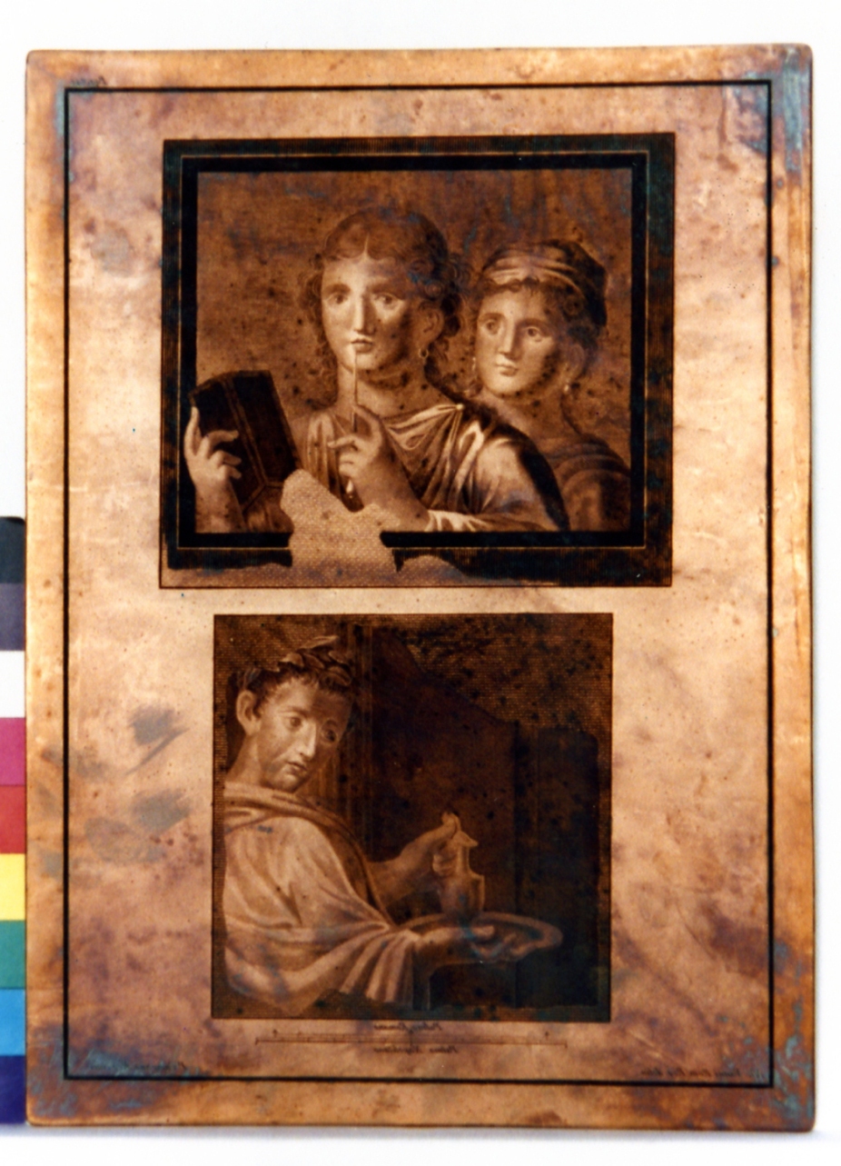 ritratto femminile con polittico e stilo/ busto virile con oinochoe (matrice) di Vanni Nicola, Campana Pietro (sec. XVIII)