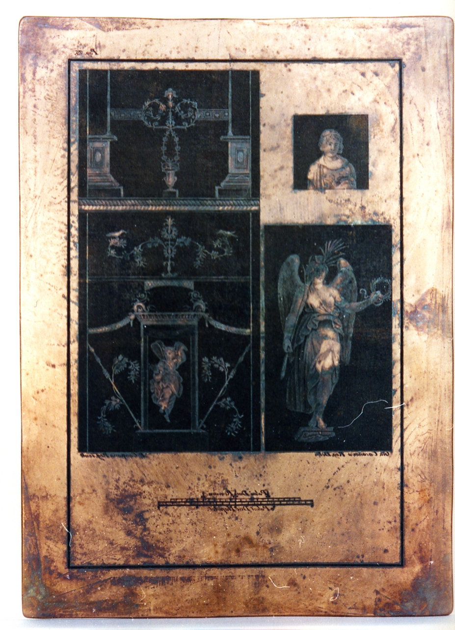 motivi decorativi/ ritratto femminile/ figura alata con palma e ghirlanda (matrice) di Casanova Giovanni Battista, Campana Vincenzo (sec. XVIII)
