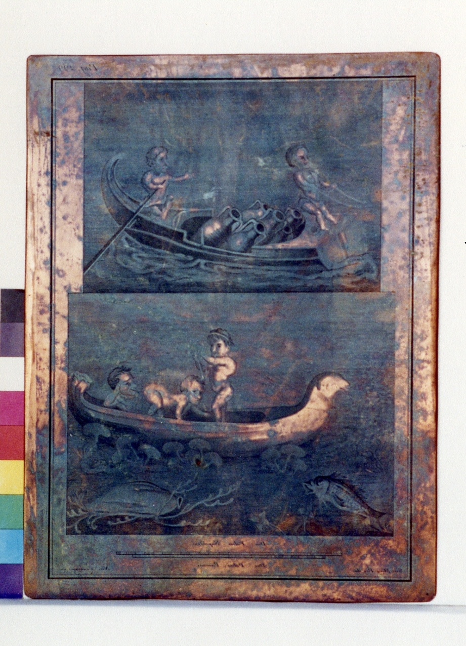 Pigmei in barca nella palude (matrice) di Cesarano Niccolò, Morghen Giovanni Elia (sec. XVIII)