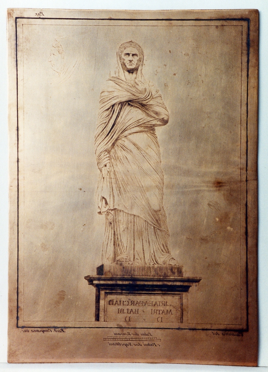 statua di Viciria su base con iscrizione (matrice) di Campana Ferdinando, Casanova Giovanni Battista (sec. XVIII)