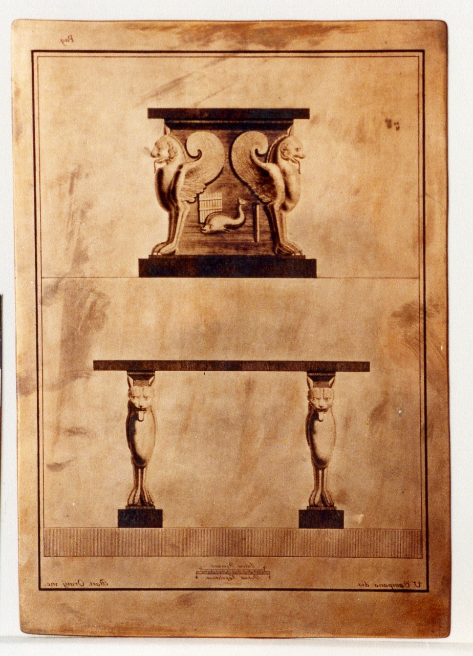 sgabelli: veduta frontale e laterale (matrice) di D'Orazio Bartolomeo, Campana Vincenzo (sec. XVIII)