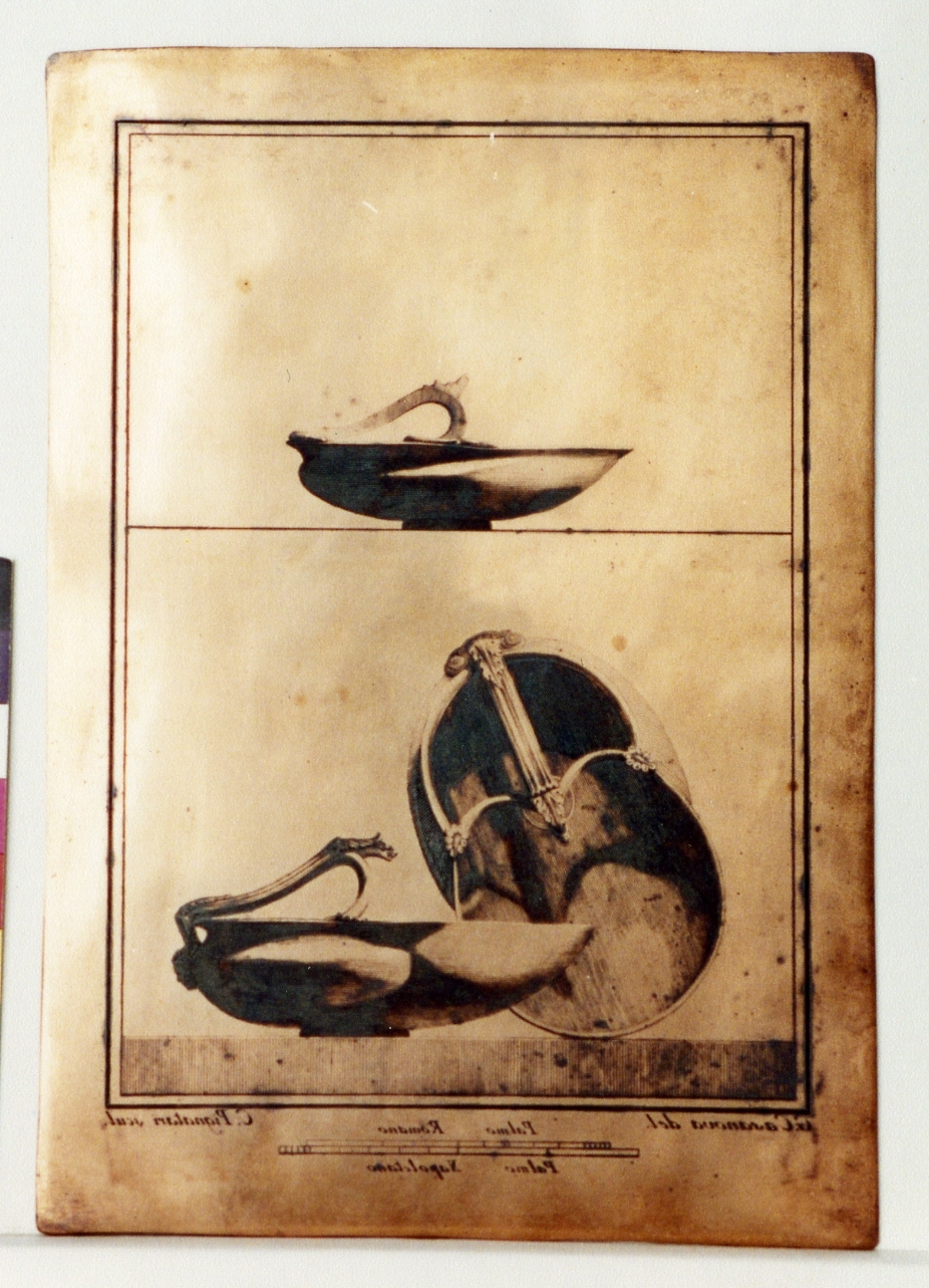 vassoio a forma di conchiglia e particolari (matrice) di Pignataro Carmine, Casanova Giovanni Battista (sec. XVIII)