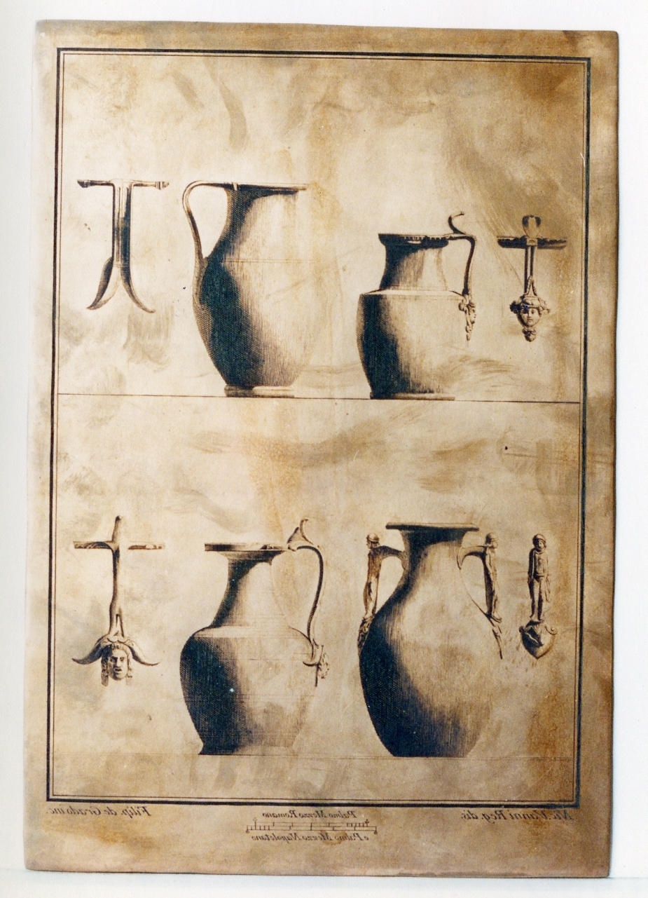 anfora e brocche di bronzo con particolari (matrice) di Vanni Nicola, De Grado Filippo (sec. XVIII)