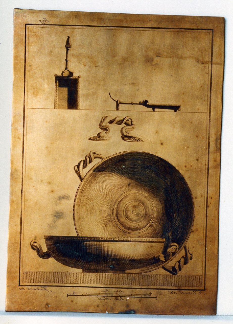 coppa e particolari/ piccolo braciere in bronzo (matrice) di Furlanetti Giuseppe, Vanni Nicola (sec. XVIII)