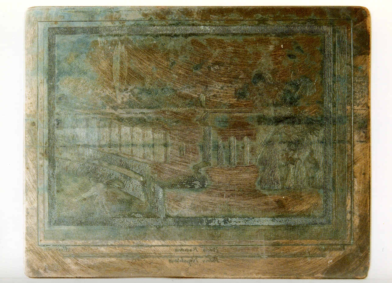 paesaggio con architettura e figure (matrice) di Vanni Nicola, Aloja Luigi (sec. XVIII)
