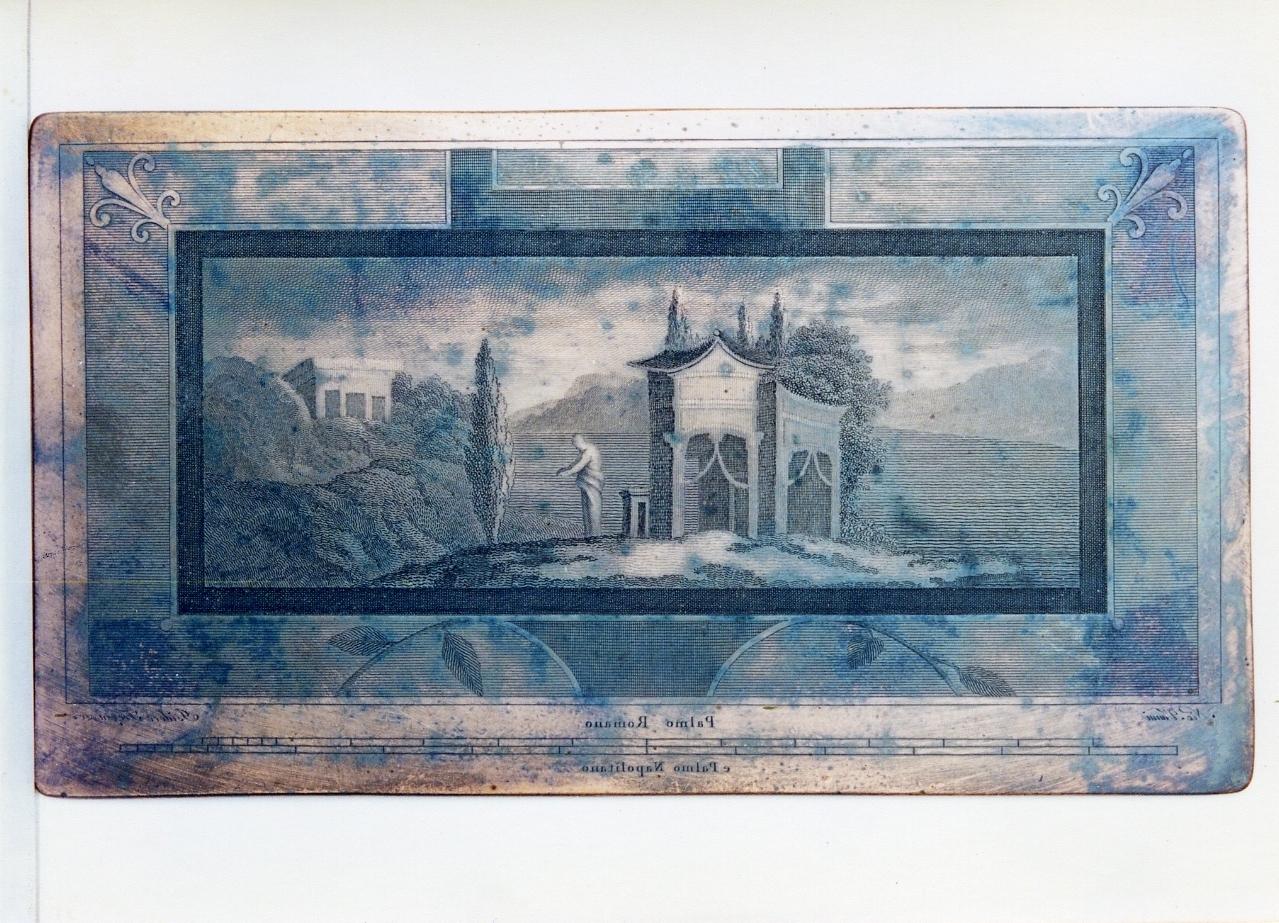 paesaggio con sacelli e figure (matrice) di Vanni Nicola, Frezza Isidoro (sec. XVIII)