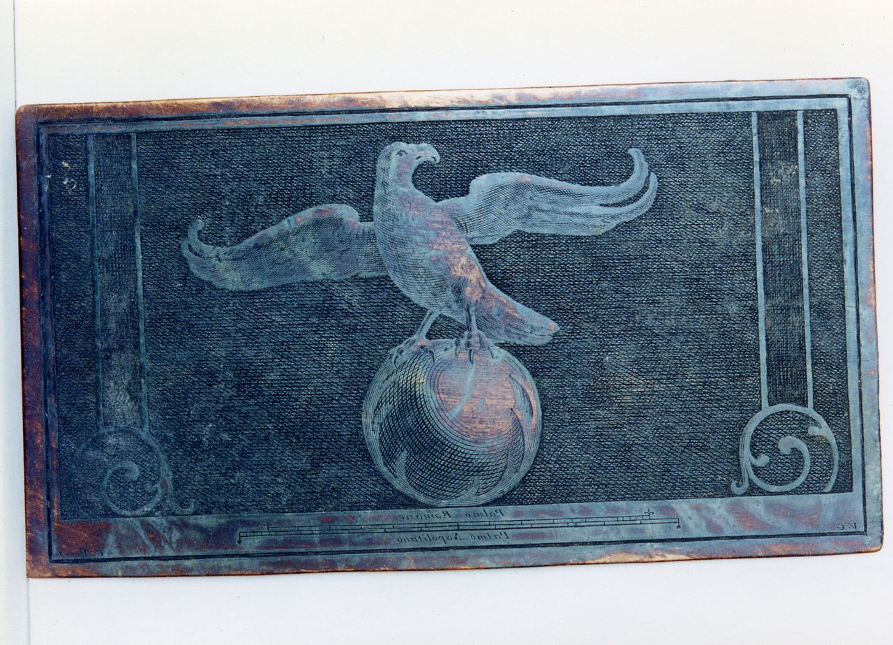 motivo decorativo con rapace su globo (matrice) di Alloja Giuseppe (sec. XVIII)