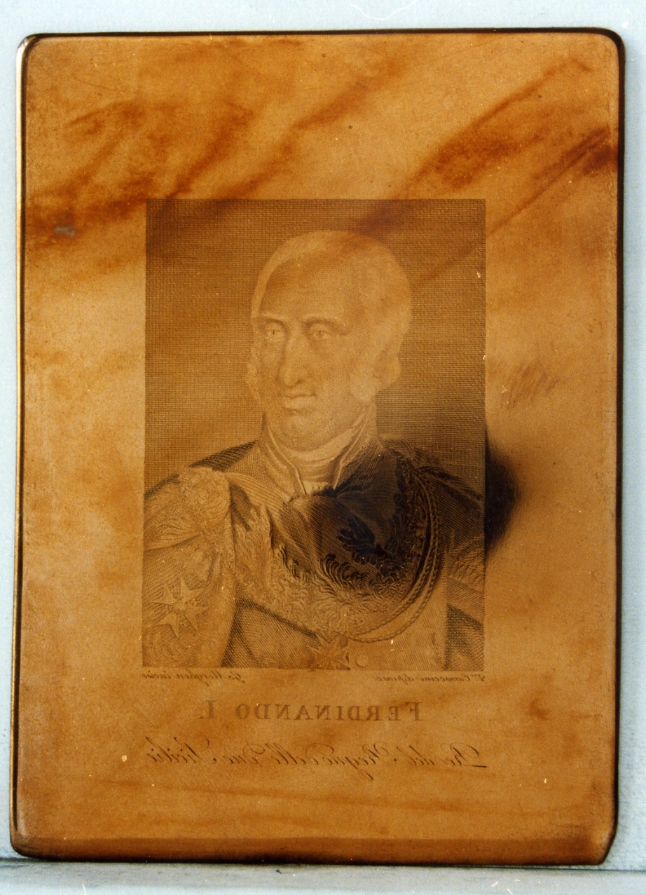 ritratto di Ferdinando I Re delle Due Sicilie (matrice) di Camuccini Vincenzo, Morghen Giovanni Elia (sec. XIX)